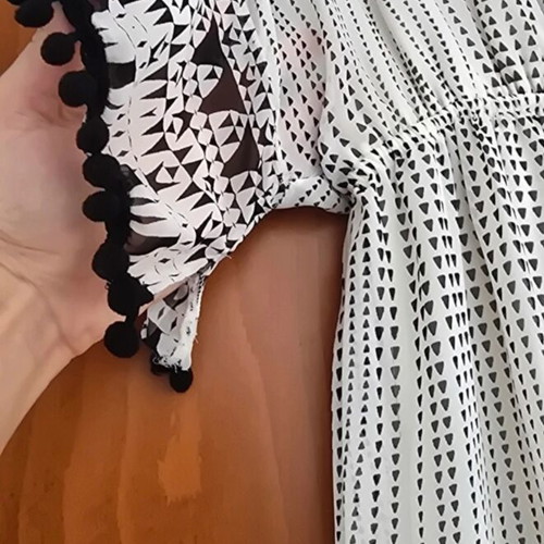 Long airy dress with black and white pattern, size S