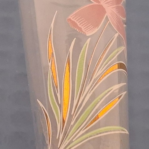 Vittorio glass vase like new with handmade pink flower and gold details 21.5cm