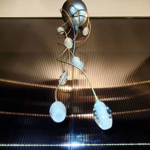 Medousa ceiling light like new, 7-light chrome with glass ends