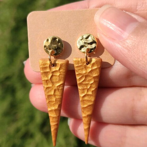 Handmade earrings new, gold polymer clay and steel