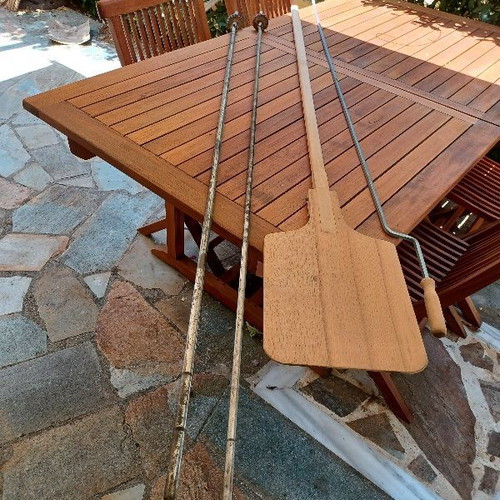Barbecue Accessories Set used with 2 rotisserie spits, 1 kokoretsi spit, and wood oven peel