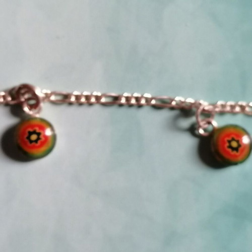 Silver 925 anklet with Figaro chain and colorful charms new
