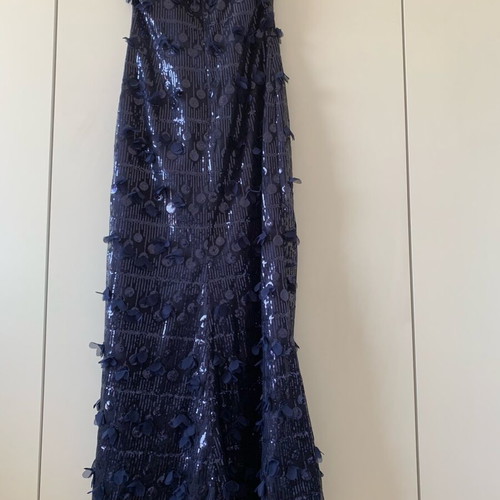 Eliza J maxi evening dress with sequins and 3D petals, like new, navy blue