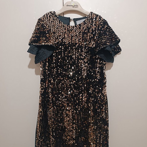 Evita dress with gold sequins for 8-year-old girl new, black and gold