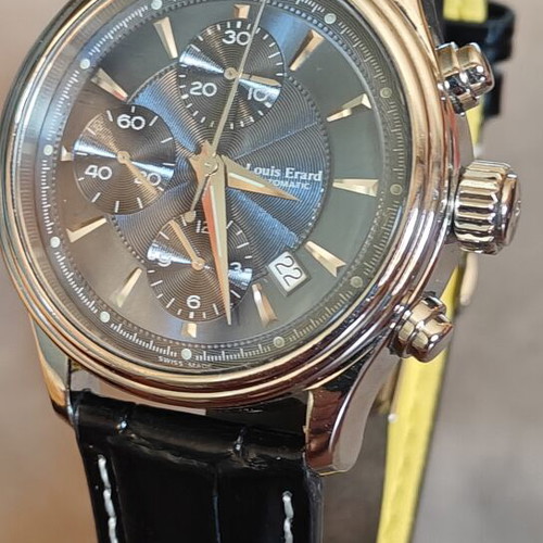 Louis Erard Heritage men's watch used, stainless steel case, leather strap, Swiss automatic