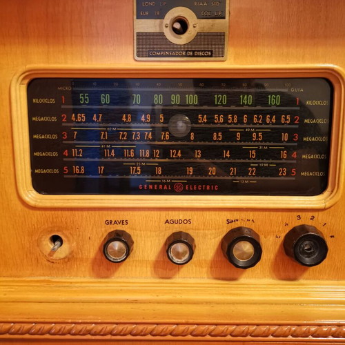 Cabinet with built-in turntable and radio used