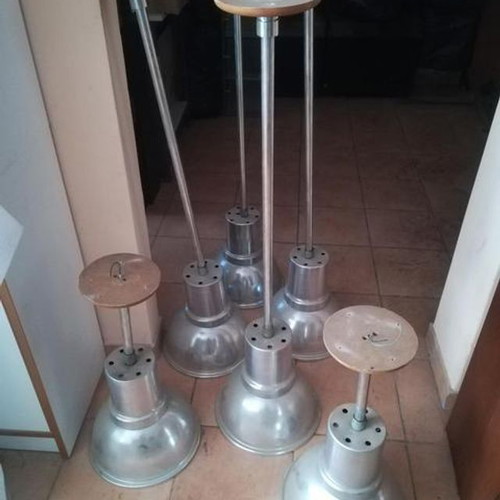 Professional pendant lamps used, set of 6, stainless steel
