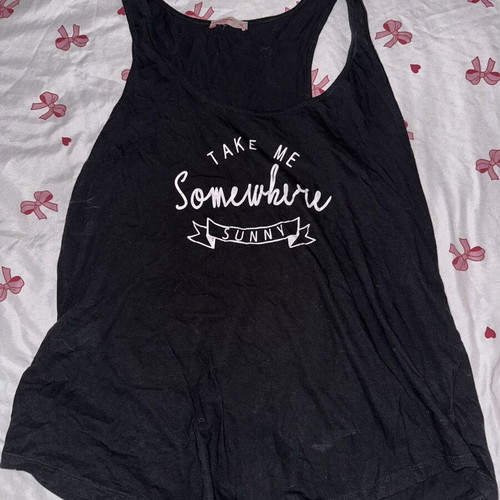 Pink Woman Oversized Black Sleeveless Tank Top used, summer print