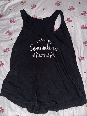 Pink Woman Oversized Black Sleeveless Tank Top used, summer print
