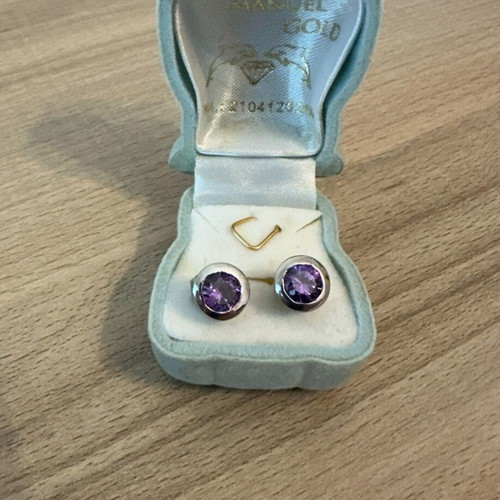 Silver Stud Earrings with Amethyst Stone like new