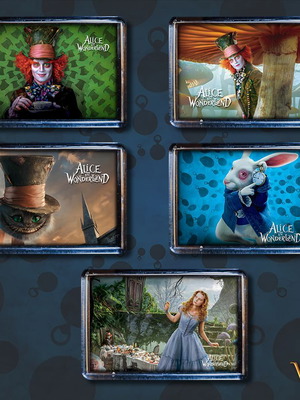 Alice in Wonderland fridge magnets set of 5 new, 7.5 x 5 cm