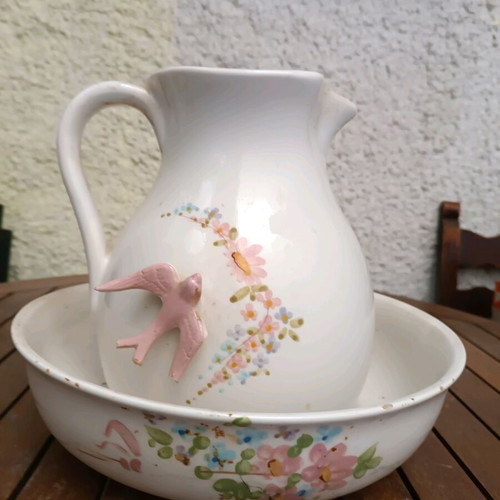 Pitcher with basin used retro 1960s for hand washing