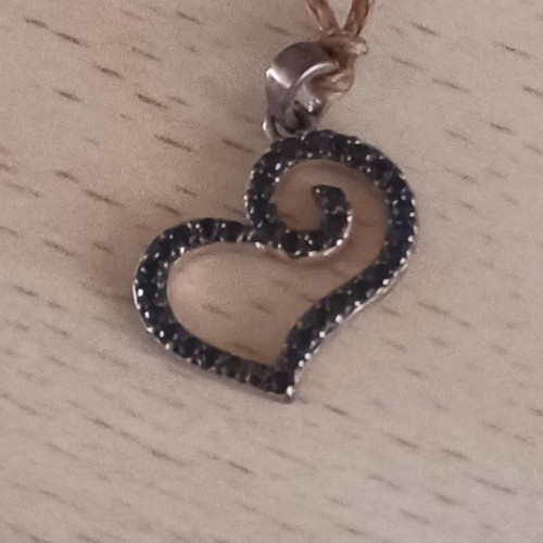Silver 9.25 heart pendant used, rose gold with black zircons