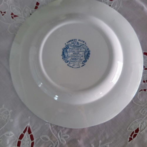 Staffordshire Ironstone plate used, cobalt blue, made in England