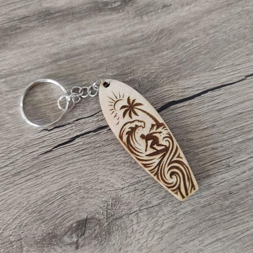 Wooden surfboard keychain handmade by A To Z Greek, new
