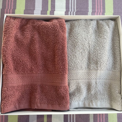 Cotton face towels, new, coral and grey, 50x90 cm