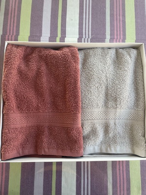 Cotton face towels, new, coral and grey, 50x90 cm