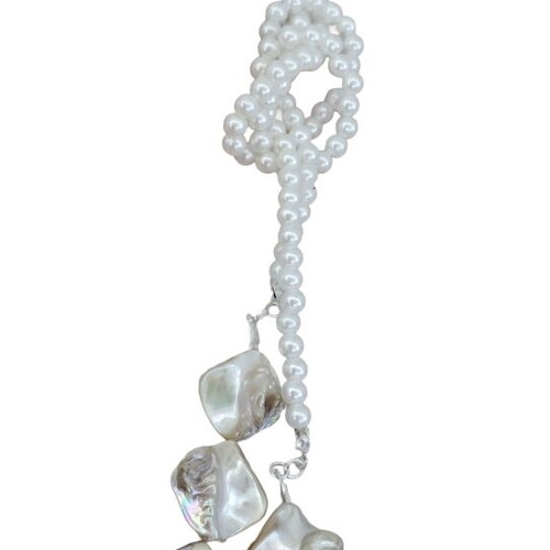 Tie necklace with beads new, white