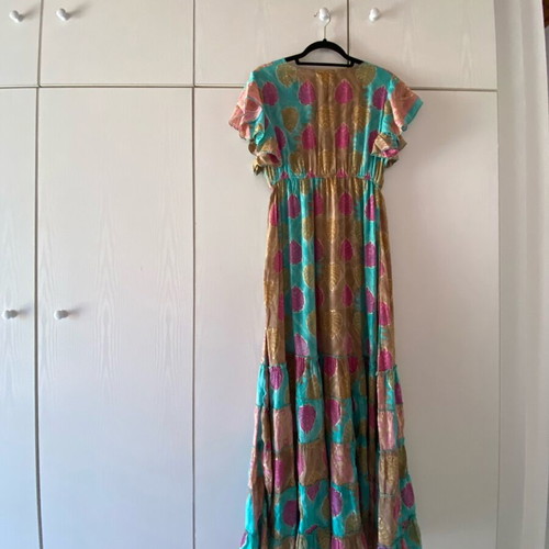 Long floral wrap dress new, multicolor, 100% silk