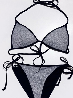 H&M swimsuit used, size 36, gray thick cotton with black trim