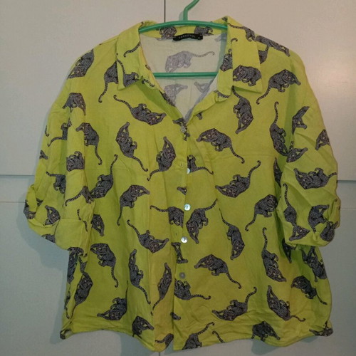 Trendyol crop summer shirt used, green, XL