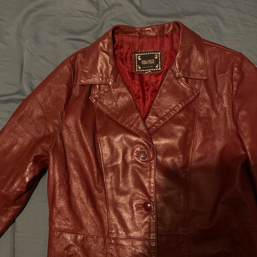 Vintage leather coat used, dark burgundy, size 46