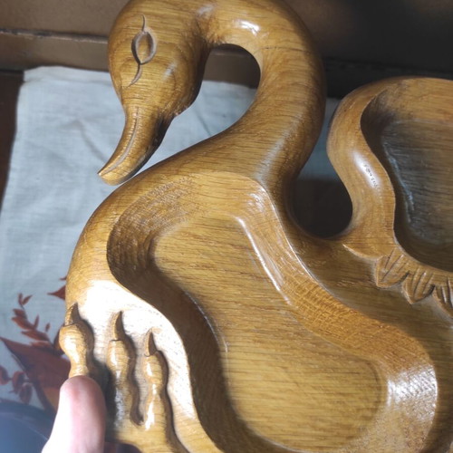 Wooden carved swan plate old Greek 1970 large size like new