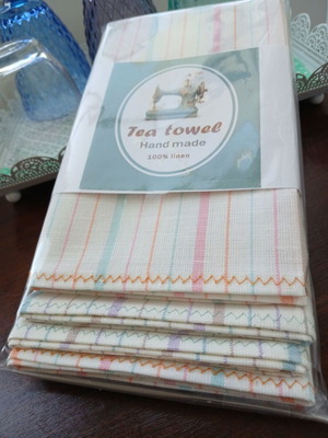 Kitchen towel set 2 pieces, new, linen, pink and blue shades