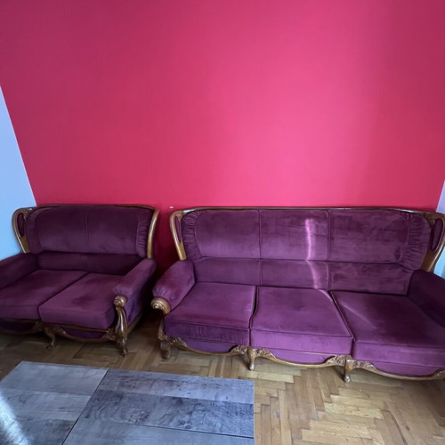 Solid Walnut Sofa Set 1960s with Three-Seat, Two-Seat, and Armchair Like New
