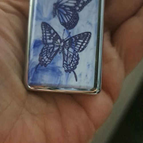 Zippo lighter with blue marbled butterflies acrylic mosaic 2005