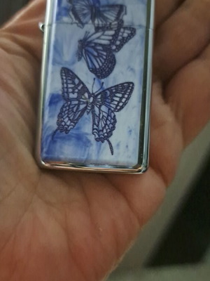 Zippo lighter with blue marbled butterflies acrylic mosaic 2005
