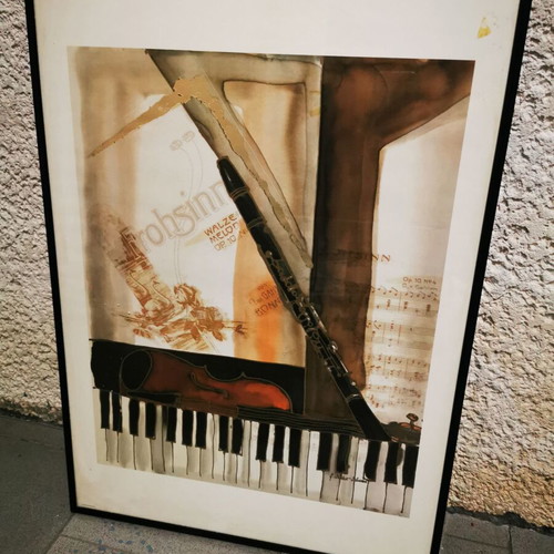 Music poster in black frame with glass, like new, 71x50.5cm