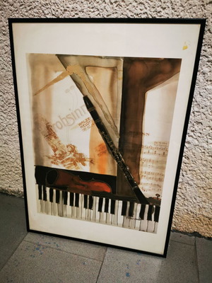 Music poster in black frame with glass, like new, 71x50.5cm