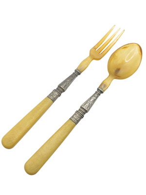 Vintage salad serving set spoon and fork with silver-plated elements