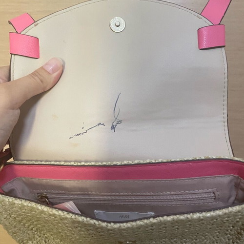 H&M straw bag used, pink and beige crossbody
