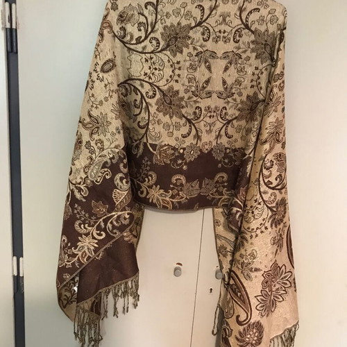Pashmina scarf double-sided, new, gold and brown floral paisley design