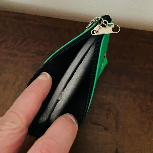 Wallet with zipper and keychain, new, green