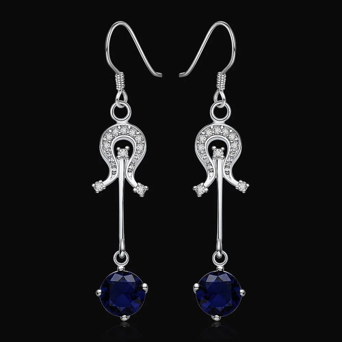 Blue Quartz Earrings new, silver plated, retro style