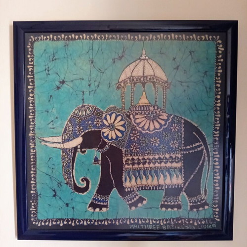 Authentic Batik Painting from Sri Lanka Elephant 45x45 cm like new
