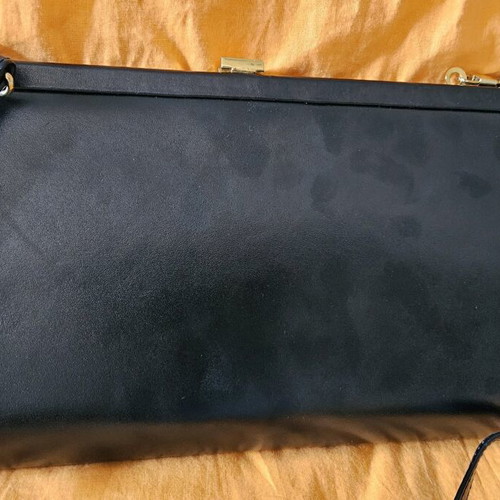 Evening leather envelope shoulder bag like new, black, 1970s
