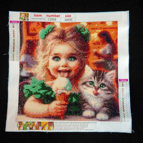 Girl Diamond Art canvas like new, handmade painting 30x30