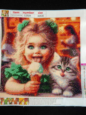 Girl Diamond Art canvas like new, handmade painting 30x30