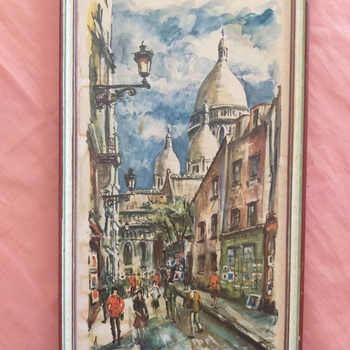 Deco frame old from France with Arno watercolor print used