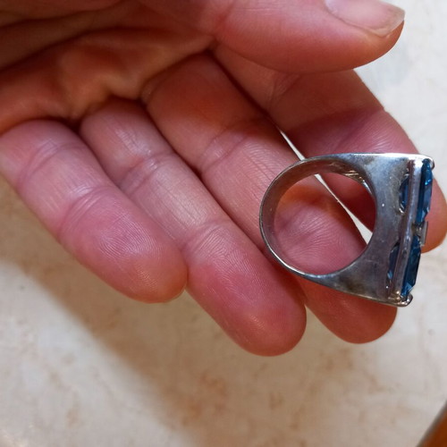 Silver 925 women's ring new with four genuine aquamarine stones