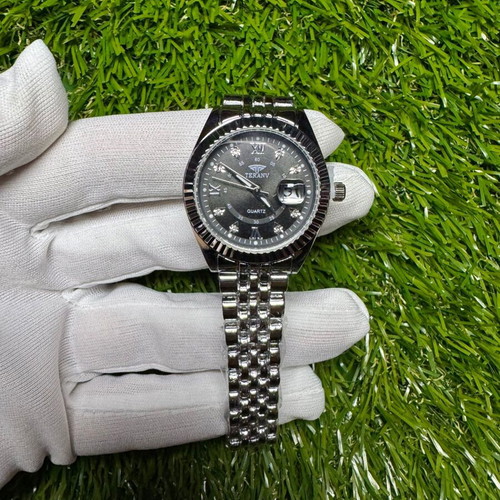 Luxurious Watch Silver and Black New Quartz with Date Display