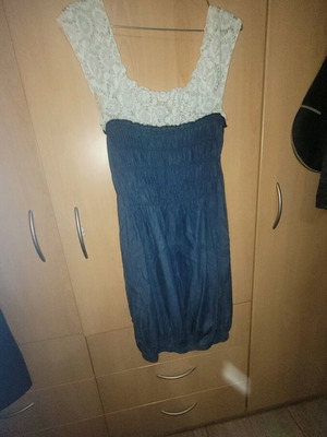 Jean style balloon daily dress like new with lace top