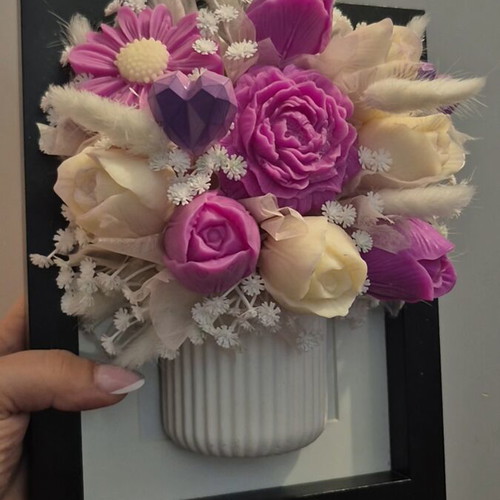 Wax bouquet in frame new