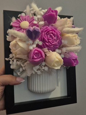 Wax bouquet in frame new