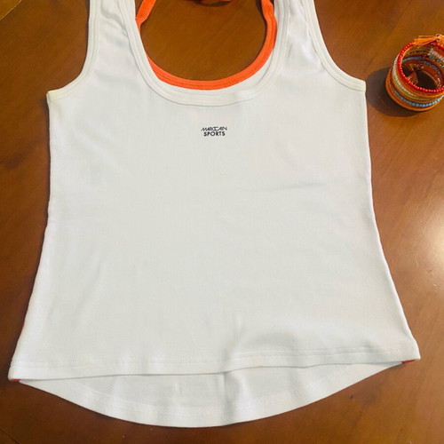 Marccain sport top like new, white with coral stripes