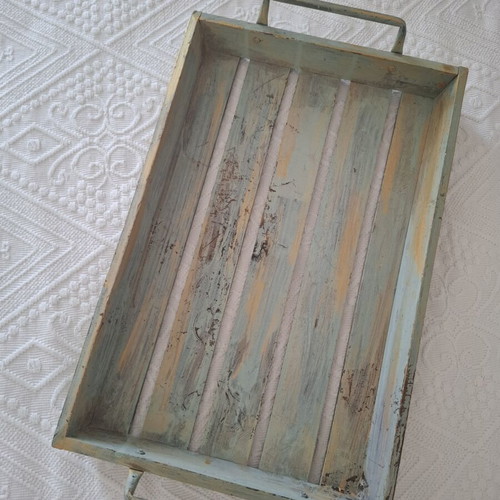Wooden vintage tray shabby chic dusty mint handmade